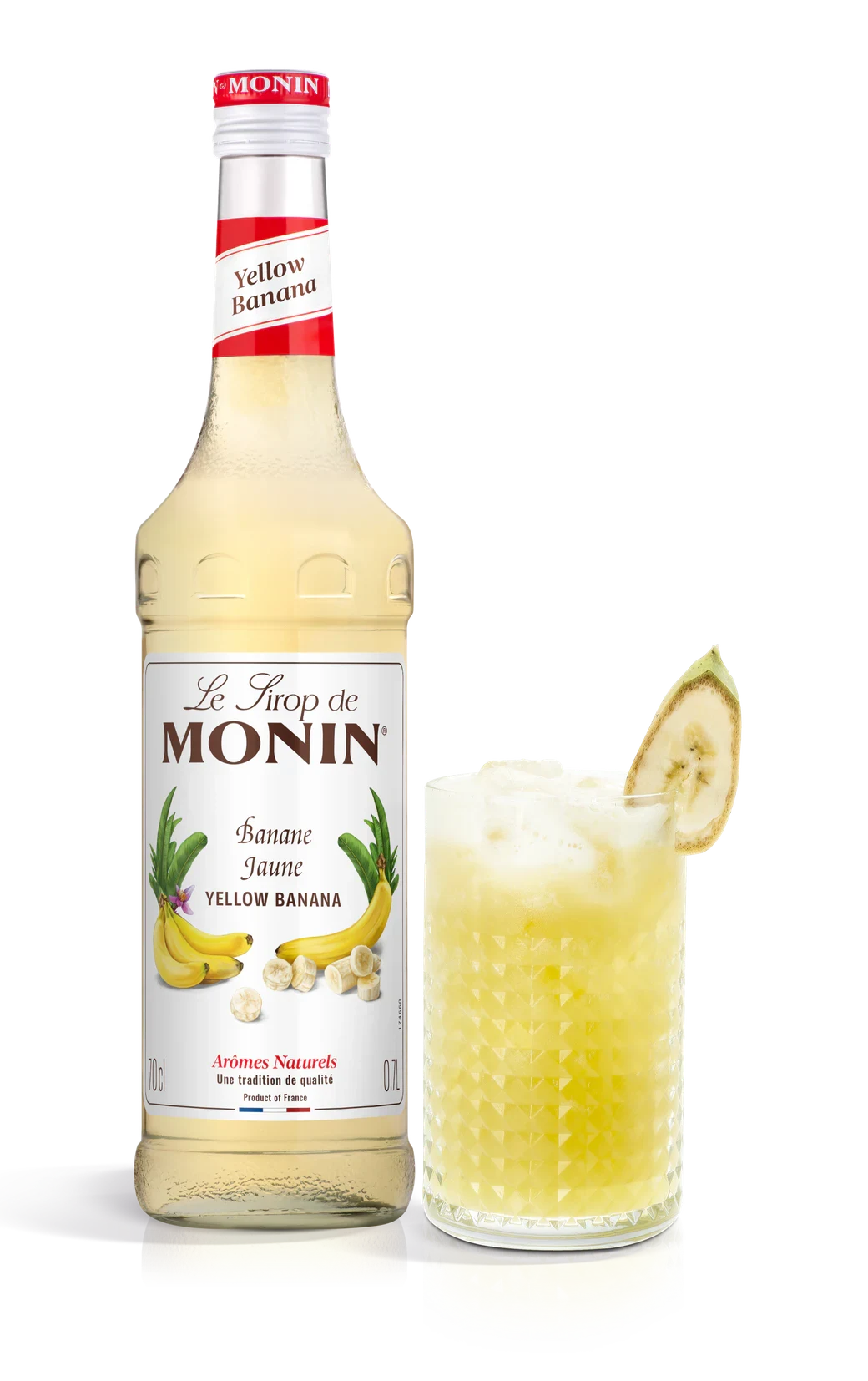 Monin sirup Banán žlutý 0,7 l – láhev s připraveným nápojem