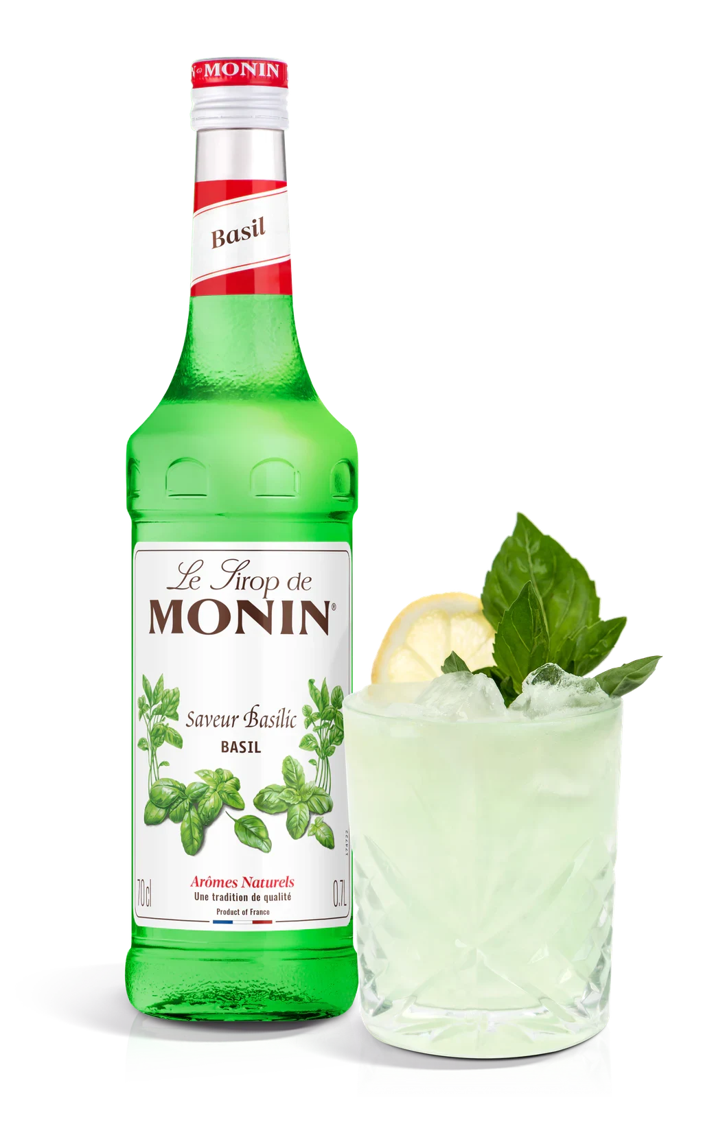 Monin sirup Bazalka 0,7 l – láhev s připraveným nápojem