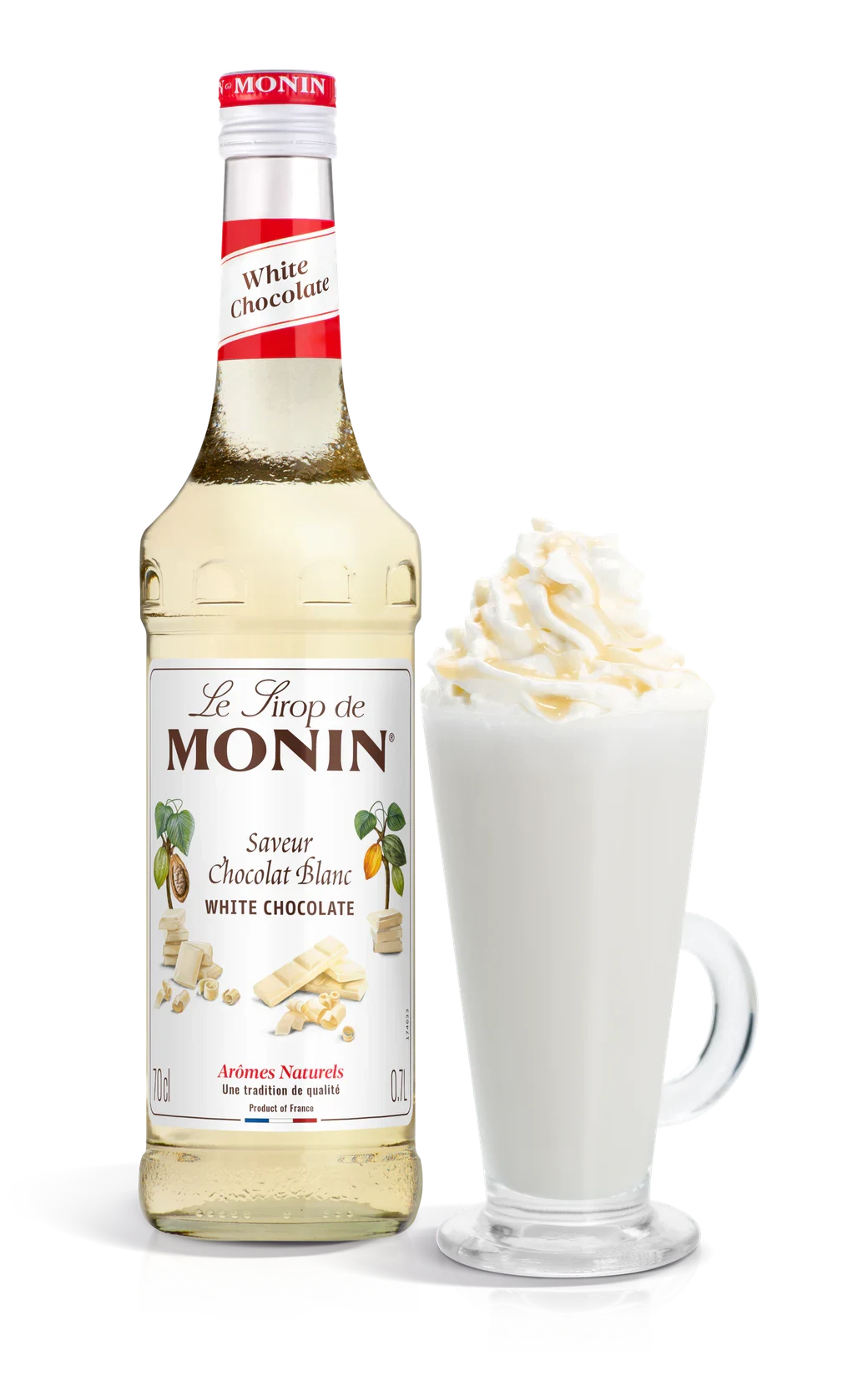 Monin sirup Čokoláda bílá 0,7 l – láhev s připraveným nápojem