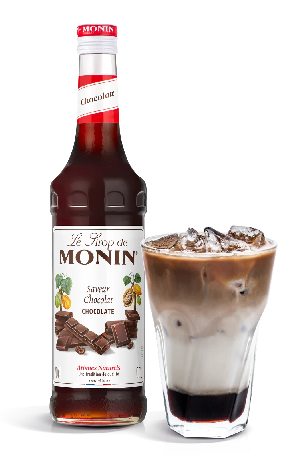 Monin sirup Čokoláda tmavá 0,7 l – láhev s připraveným nápojem