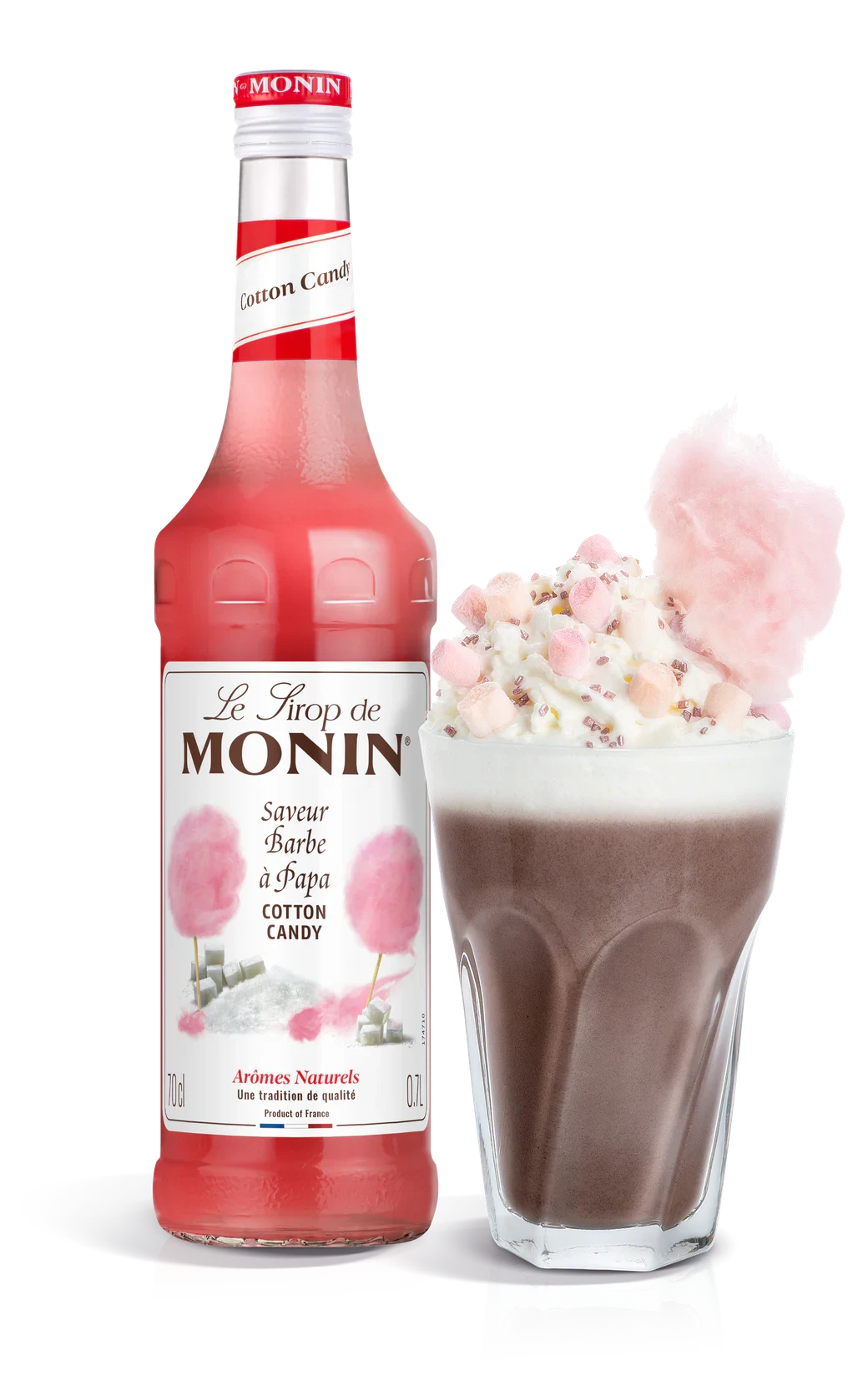 Monin sirup Cukrová vata 0,7 l – láhev s připraveným nápojem