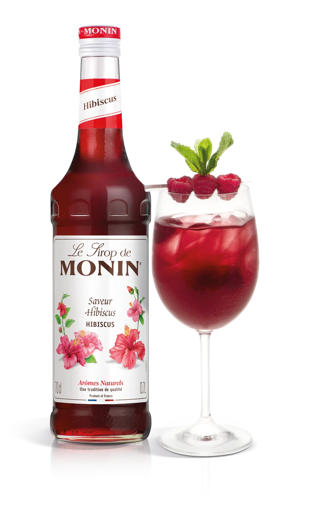 Monin sirup Ibišek 0,7 l – láhev s připraveným nápojem