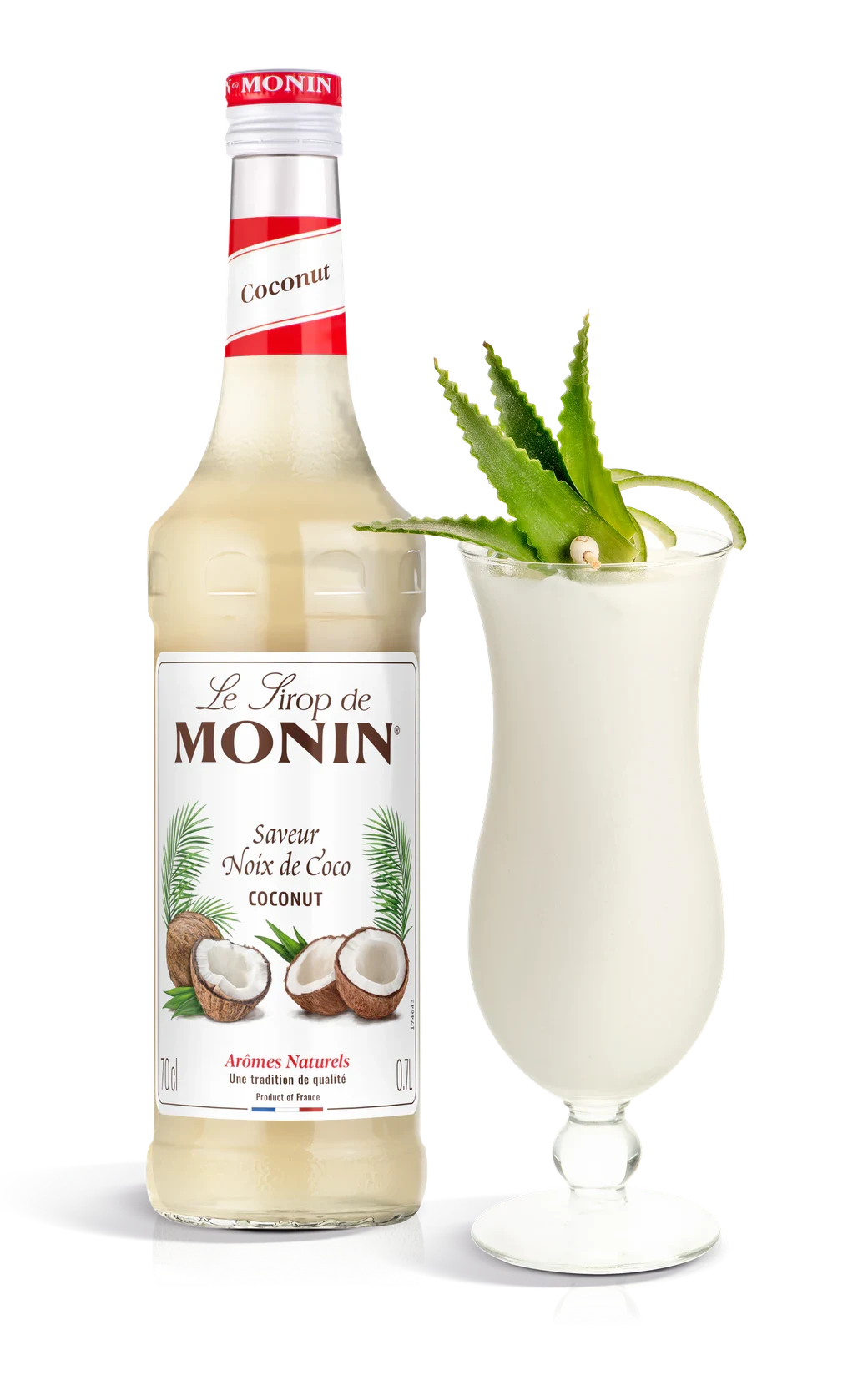 Monin sirup Kokos 0,7 l – láhev s připraveným nápojem