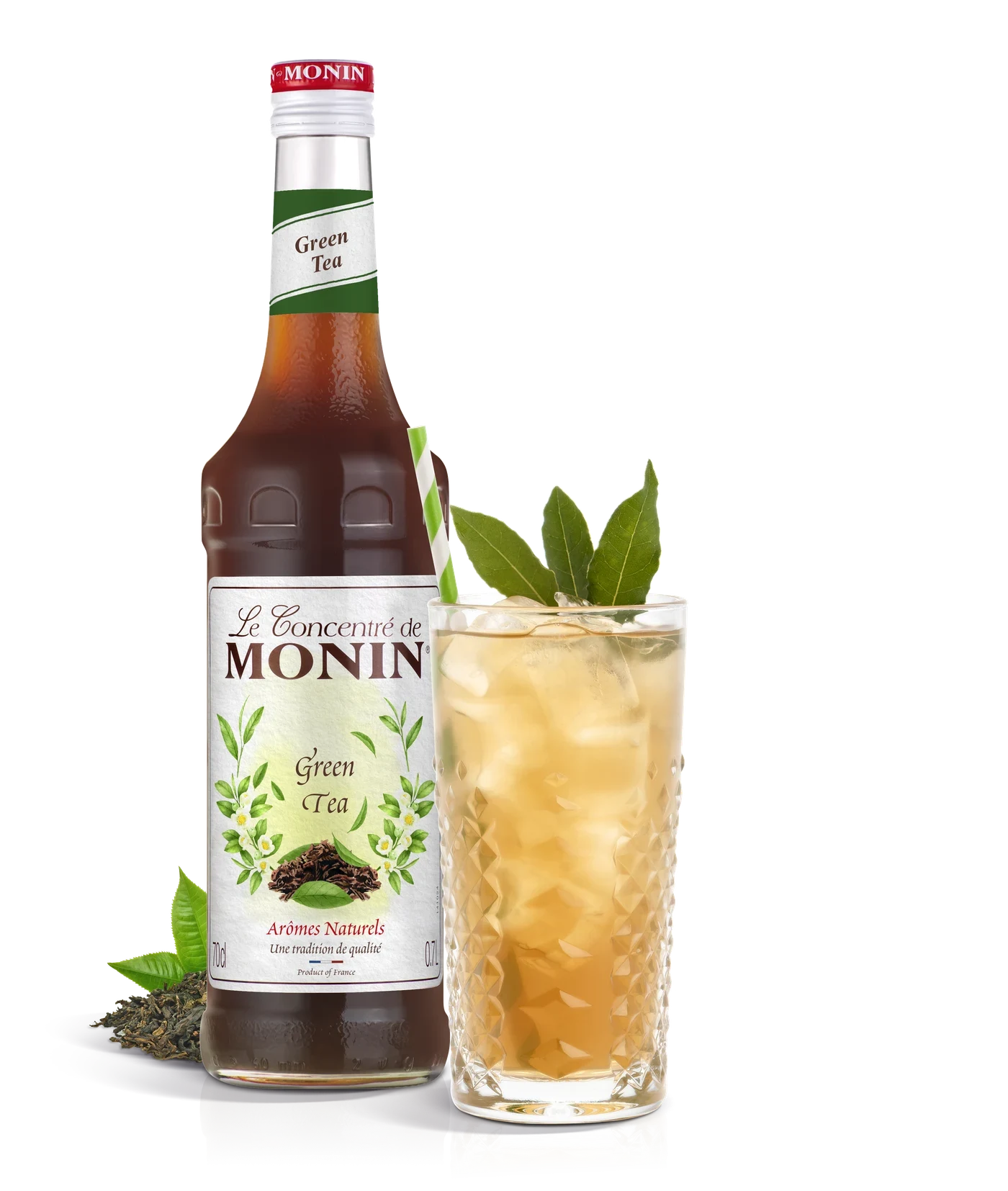 Monin koncentrát Zelený čaj 0,7 l – produkt s připraveným nápojem
