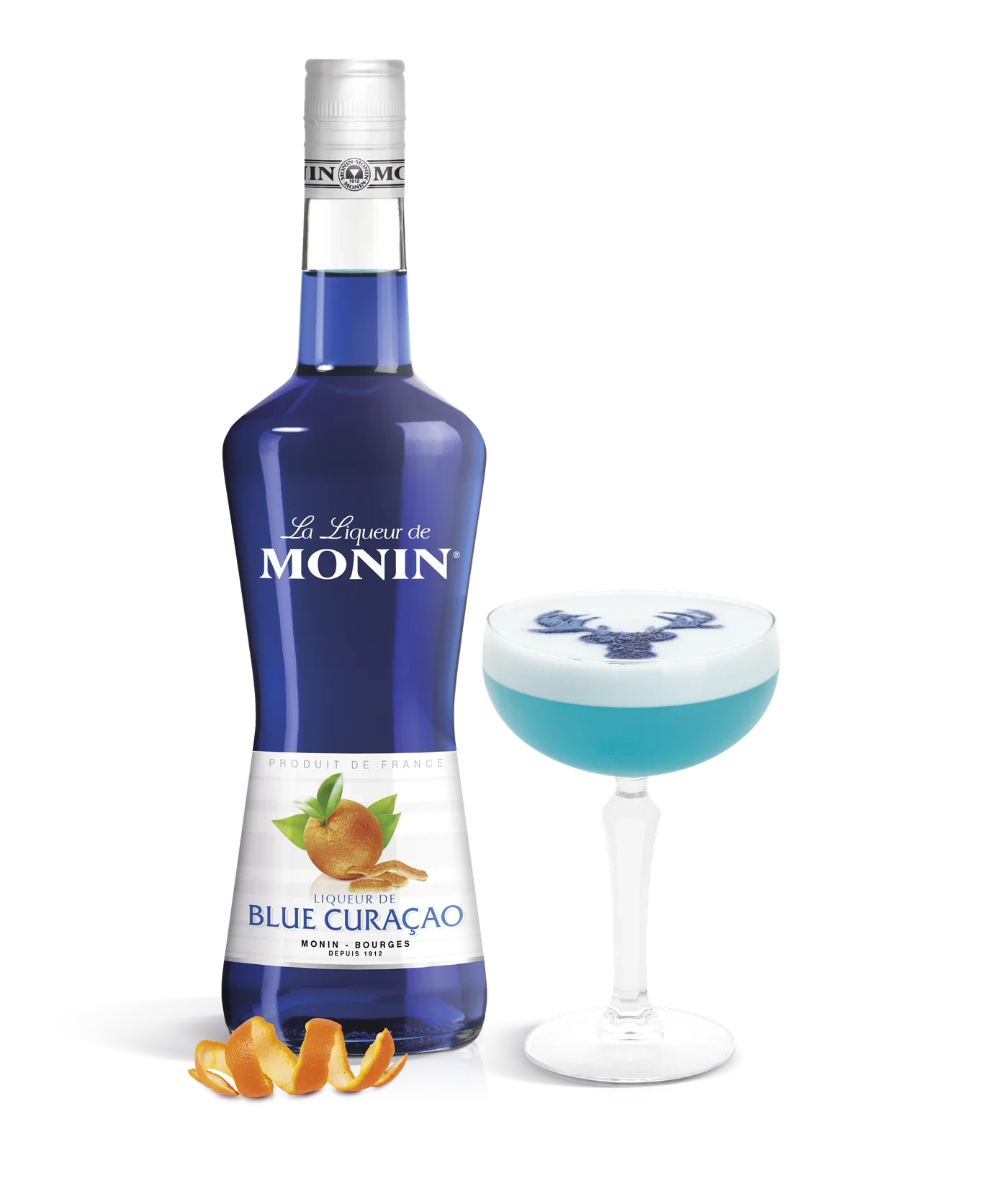 Monin likér Blue Curacao 20% – produkt s připraveným nápojem
