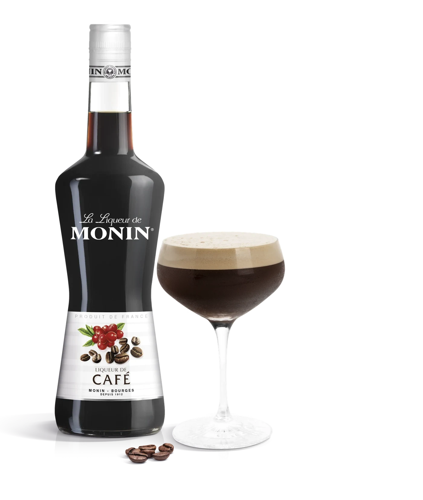 Monin likér Káva 25% – produkt s připraveným nápojem