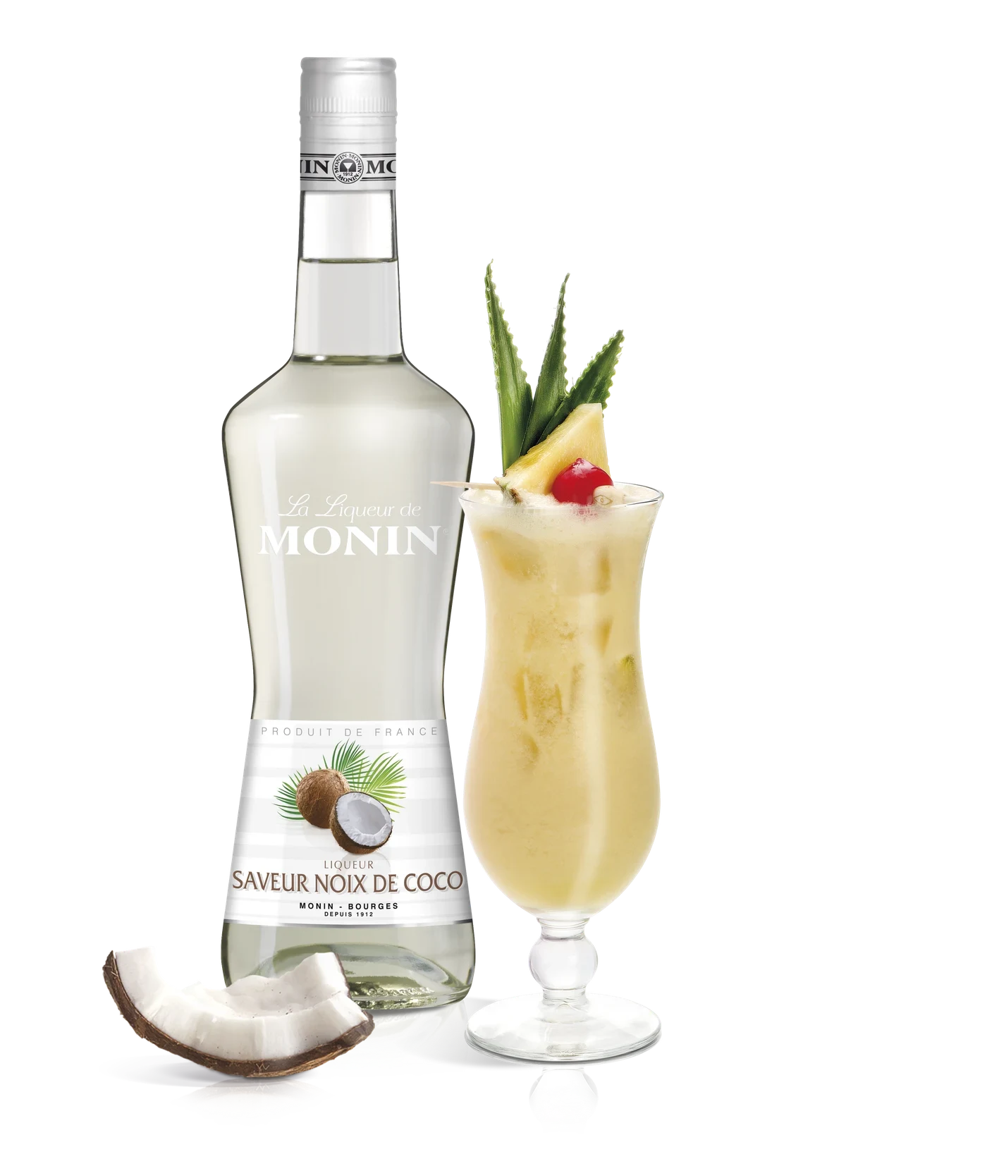 Monin likér Kokos 20% – produkt s připraveným nápojem