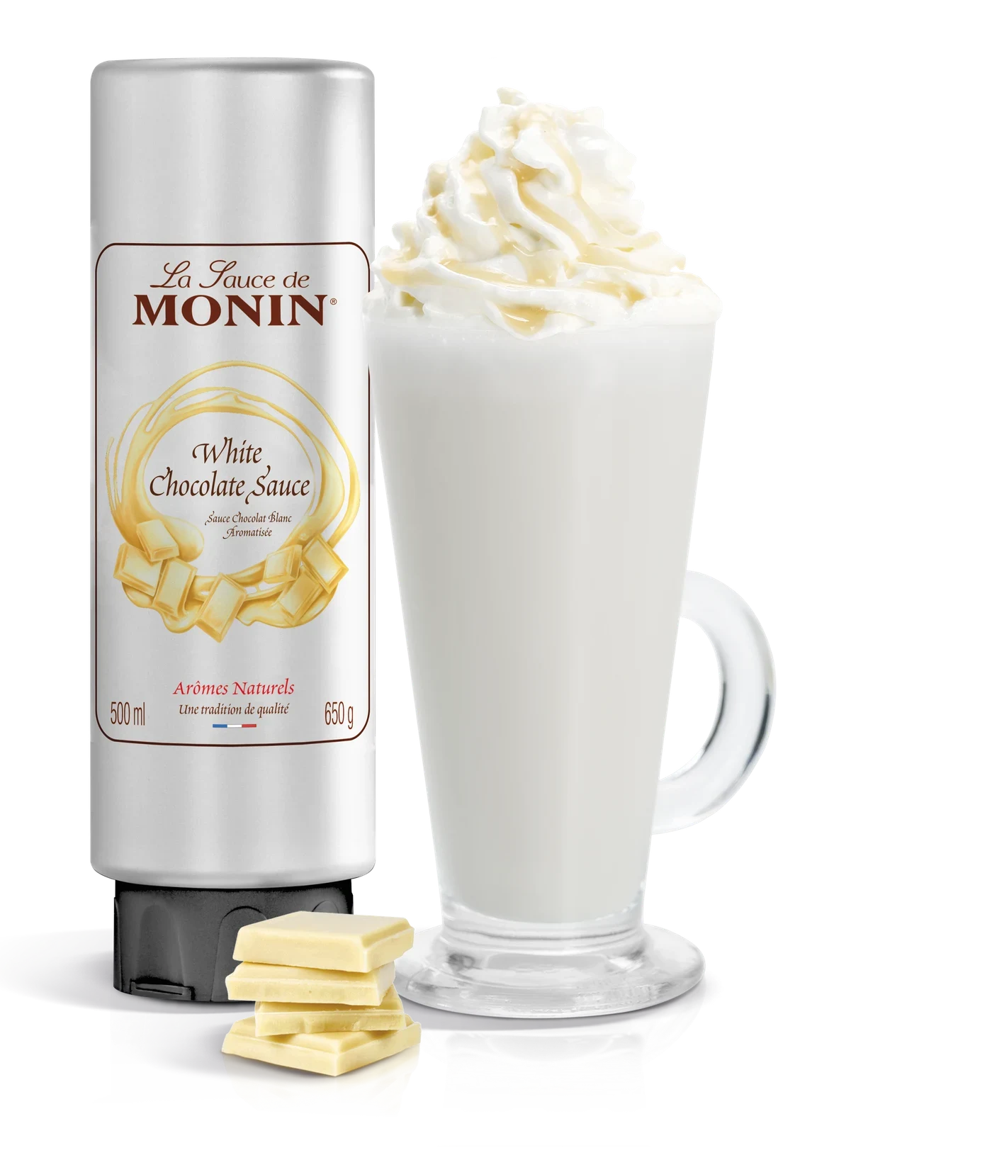 Monin poleva Čokoláda bílá 0,5 l – produkt s připraveným nápojem