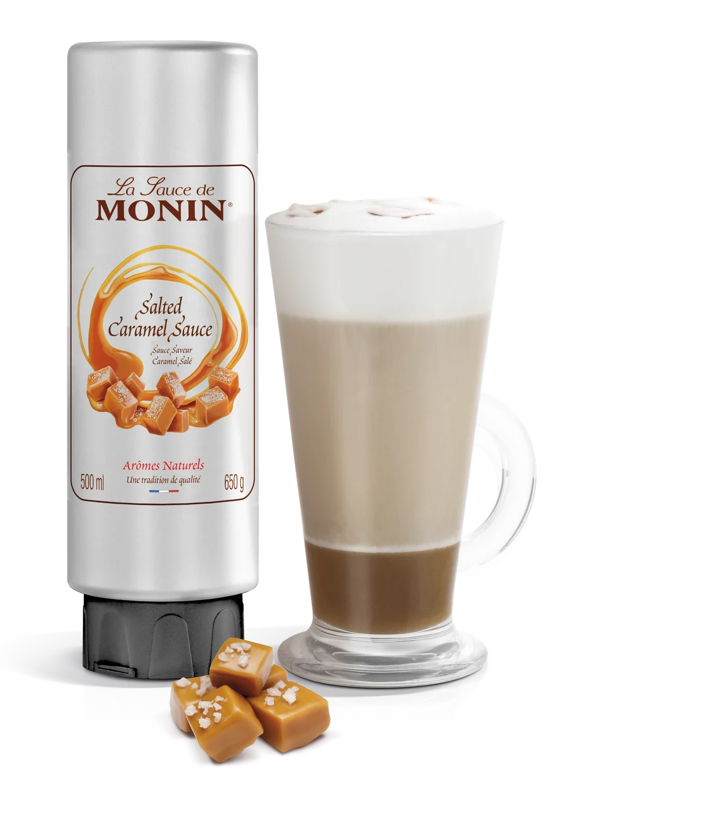 Monin poleva Karamel slaný 0,5 l – produkt s připraveným nápojem