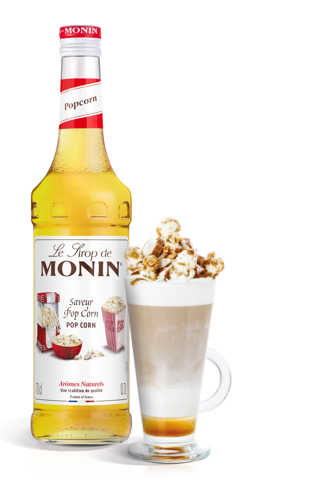 Monin sirup Popcorn 0,7 l – láhev s připraveným nápojem