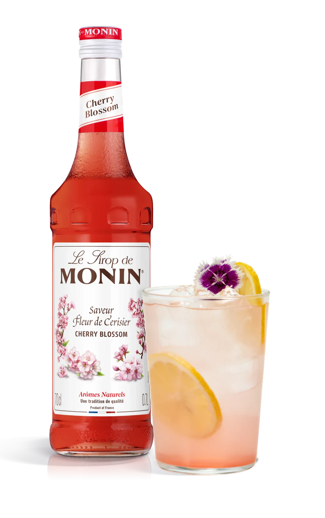 Monin sirup Sakura 0,7 l – láhev s připraveným nápojem