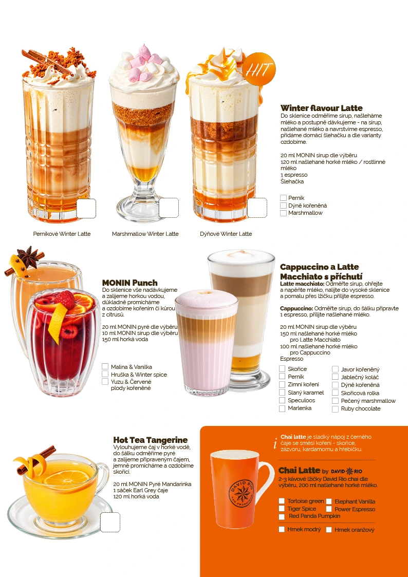 Zimní latte, MONIN Punch a chai – receptury a fotografie
