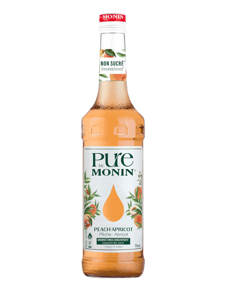 MONIN pure koncentrát Broskev & Meruňka 0,7l — láhev koncentrátu bez cukru