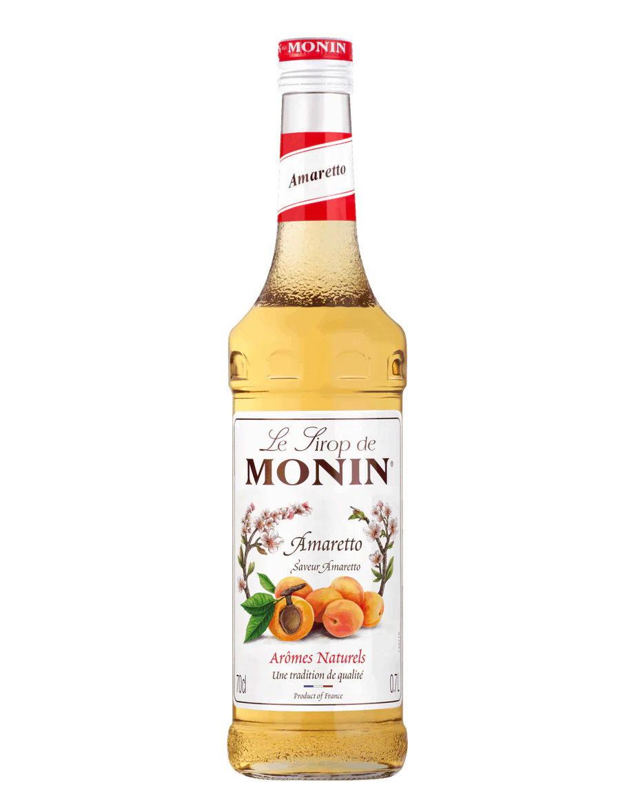 MONIN sirup Amaretto 0,7l — láhev barového sirupu
