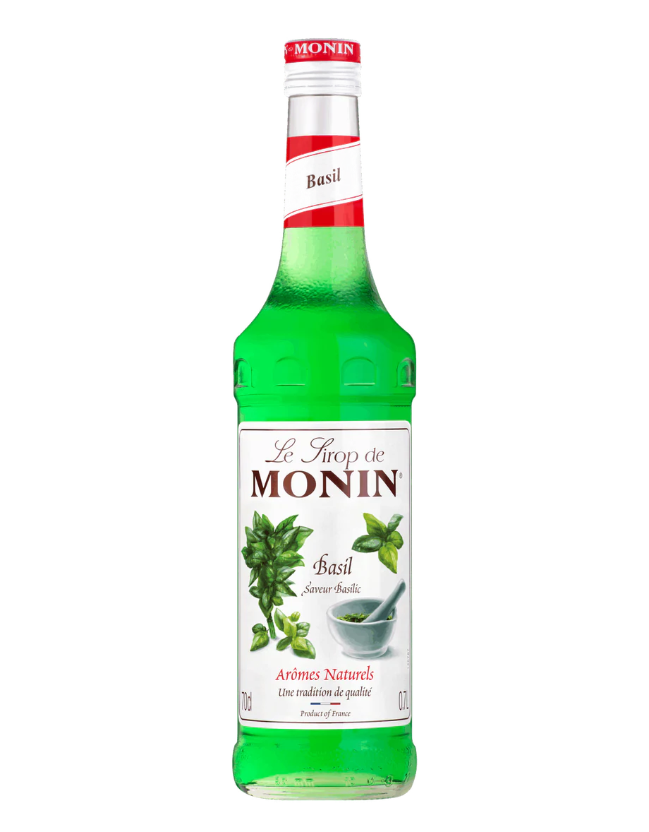 MONIN sirup Bazalka 0,7l — láhev barového sirupu