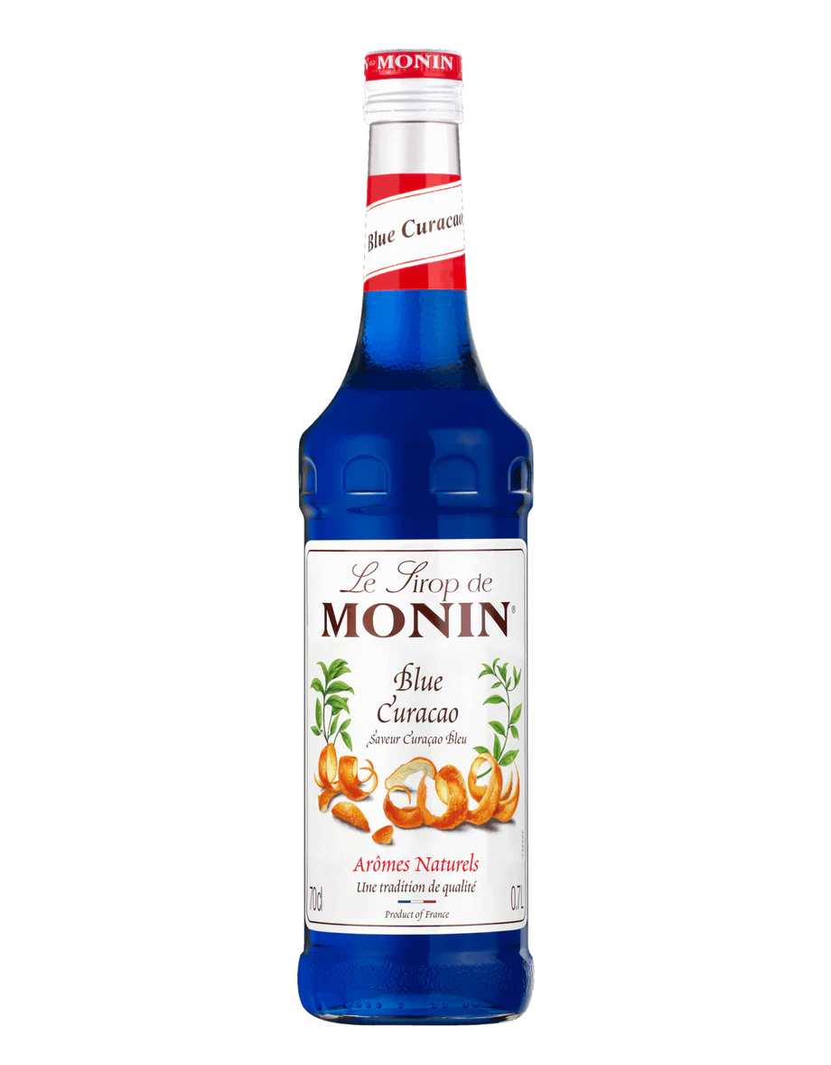 MONIN sirup Blue Curacao 0,7l — láhev barového sirupu