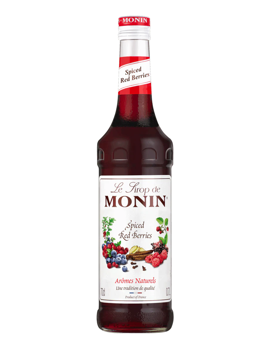 MONIN sirup Červené plody kořeněné 0,7l — láhev barového sirupu