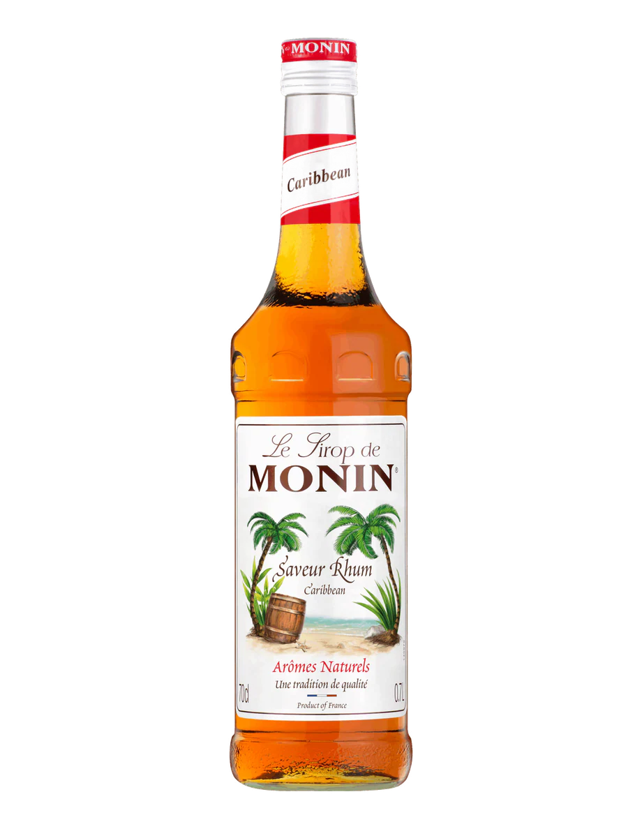 MONIN sirup Karibský rumový 0,7l — láhev barového sirupu