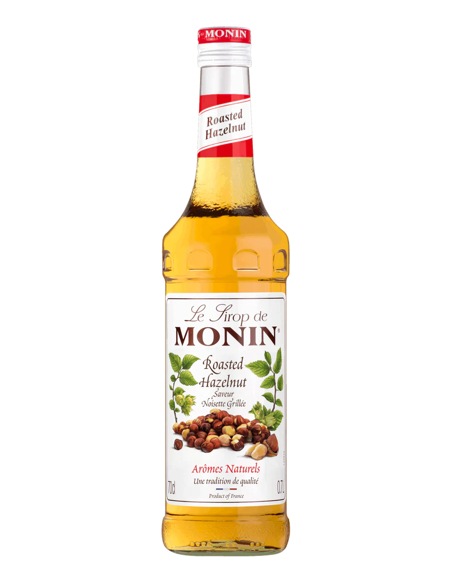MONIN sirup Lískový oříšek pražený 0,7l — láhev barového sirupu
