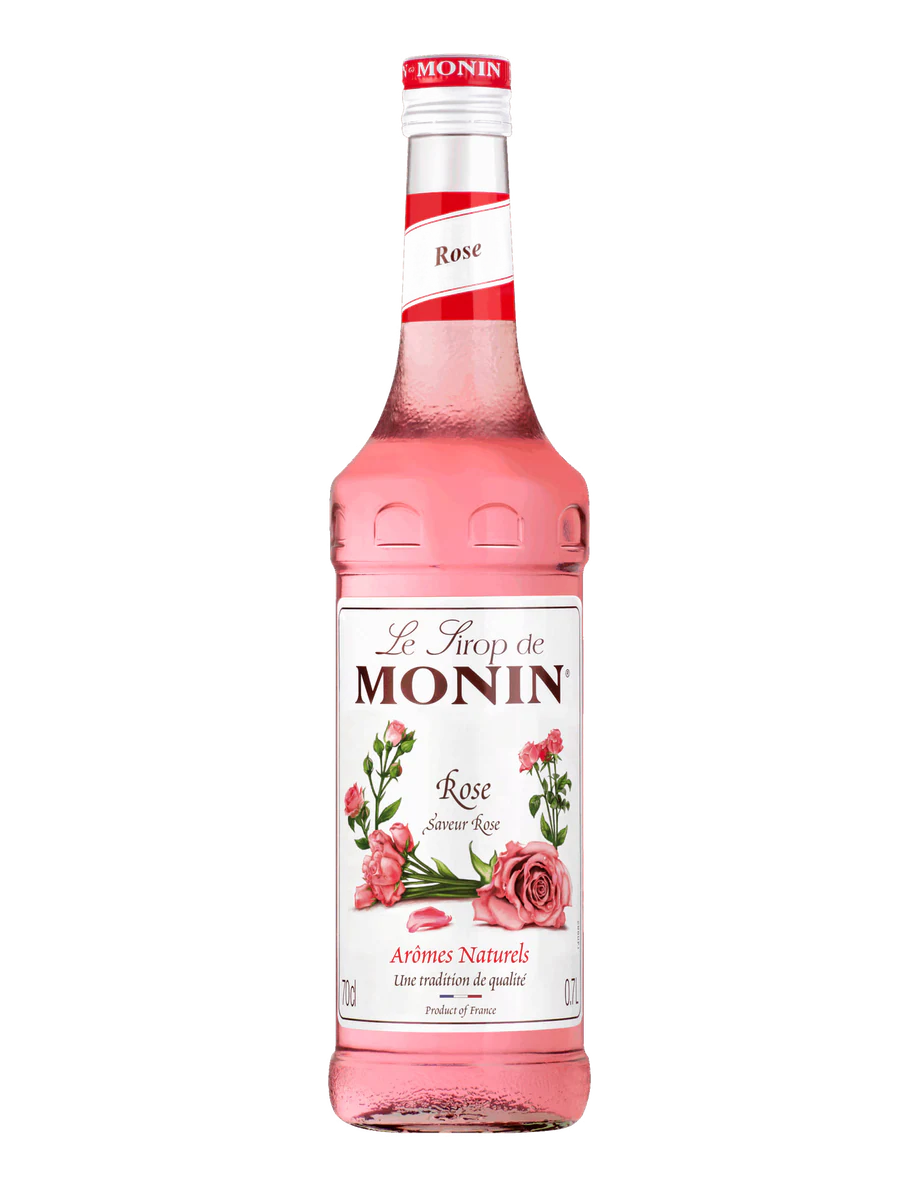 MONIN sirup Růže 0,7l — láhev barového sirupu
