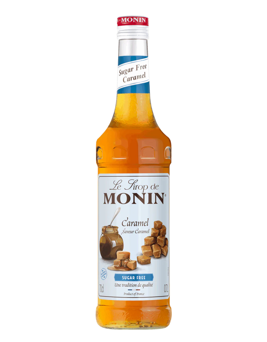 MONIN sirup s náhradním sladidlem Karamel 0,7l — láhev barového sirupu